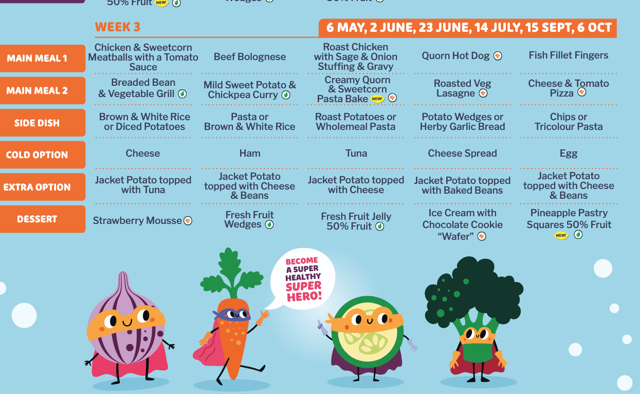 Summer Term School Lunch Menu